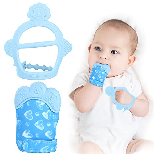Vicloon Beißring Baby, Baby Spielzeug und Zahnungshilfe für 0 3 6 Monate, Beißhandschuhe, BPA Frei,Beruhigen Sie wundes Zahnfleisch,Handschuhe Beißring Spielzeug-Blau