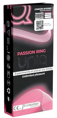 UNIQ Passion Ring Frauenkondom, Slip, latexfreie Frauenkondome mit Ring, diskret, keine Unterbrechnung beim Vorspiel, Einheitsgröße, Kondom für Frau, 1 x 3 Stück