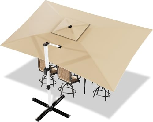 Devoko Sonnenschirm Balkon 300x400x260 cm Alu Ampelschirm mit Abdeckung, Doppel Vordach Wasserabweisend Gartenschirm mit Kurbel,Sonnenschutz UV50+,360°Rotation,Beige