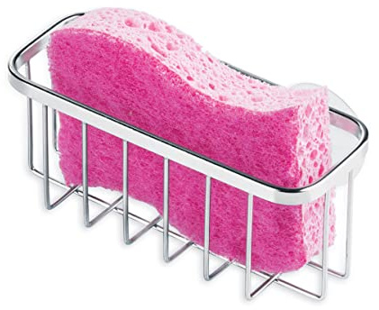 iDesign 84702 Gia Schwammhalter, Spülbecken Organizer aus rostfreiem Edelstahl für Schwamm und Topfkratzer, silberfarben