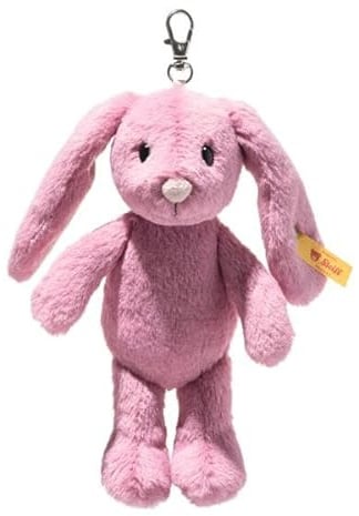 Steiff Hoppie Hase Anhänger 16cm pink, Plüschtier Hase mit Schlappohren, Soft Cuddly Friends, Flauschiger Stofftier Schlüsselanhänger, Kuscheltier Glücksbringer, waschmaschinenfest