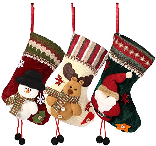 Ailvor 3 Stück Nikolausstrumpf, Weihnachtsstrumpf, Nikolaus Socken | Weihnachtssocken Kamin,Nikolausstiefel zum Befüllen & Aufhängen, Nikolaussocke Weihnachtsdekoration
