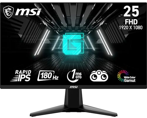MSI G255F 24,5-Zoll-FHD-Gaming-Monitor – 1920 x 1080 Rapid IPS-Panel, 180 Hz / 1 ms (GtG), 99% sRGB-Farbraum, Adaptive-Sync – DP 1.2a, HDMI 2.0b CEC