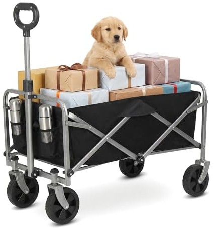HOBBYZOO Bollerwagen Faltbar, 600D Oxford-Stoff, Handwagen 100 kg Tragkraft - für Camping, Einkäufe, Outdoor & Freizeit, 74,5 x 45 x 85 cm, Schwarz