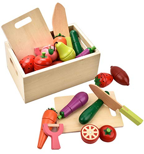 CARLORBO Spielzeug-Lebensmittel Spiellebensmittel Obst und Gemüse Sortiment im Aufbewahrungsbox Küchenspielzeug Spielzeug für Jungen mädchen 2 3 4 5 Jahre