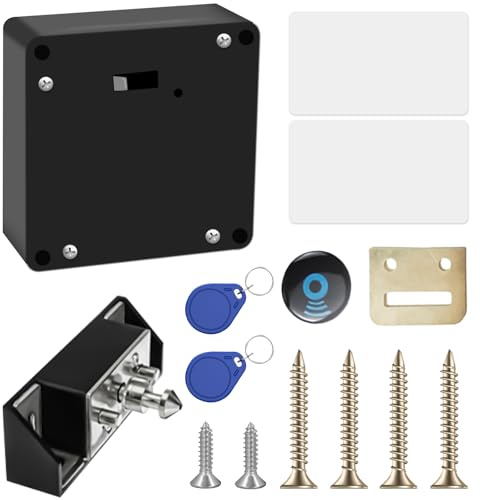 Elektronisches Schrankschloss, RFID-Schloss, Smart Schubladenschloss mit 2 Schlüsselanhänger und 2 RFID Karte, Versteckte Schlösser für Doppeltürenschrank, Schublade und Holzschrank
