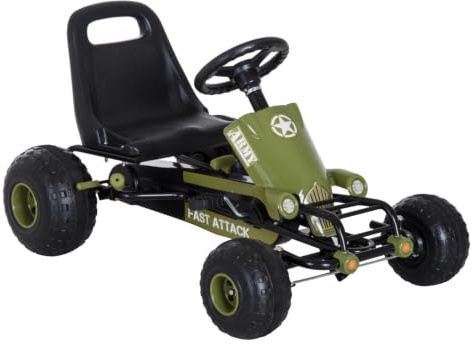 HOMCOM Go Kart mit Handbremse für Kinder 3-6 Jahren 99 x 65 x 56cm Grün | Tretauto Tretfahrzeug, Vor- und Rückwärtsgang, Kinderfahrzeug Kettcar, Verstellbarer Sitz