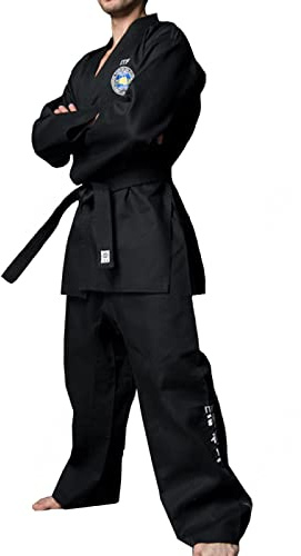 KUXUAN Schwarzer ITF Taekwondo-Anzug für Erwachsene, Bestickter Karate-Anzug Judo-Anzug für Das Judo-Training,Black-170