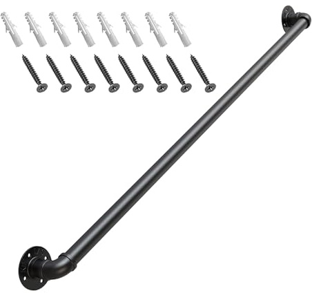 Gorssen Handlauf,schwarz Vintage Schmiedeeisen Treppengeländer for den Innen Außen, Wandhandlauf Wohnung Draußen Handläufe Treppen Handlauf Geländer Bausatz Balkon Brüstung Stange,120cm