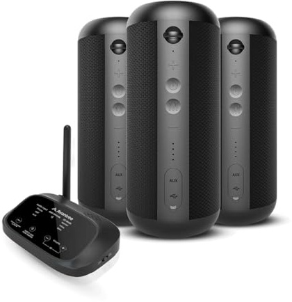 Avantree Harmony 2 - Multiroom Lautsprecher System, Kabelloses Stereo-Set mit Bluetooth- und Kabel-Eingang, Jeder Speaker als eigenständiger tragbarer Bluetooth-Lautsprecher nutzbar