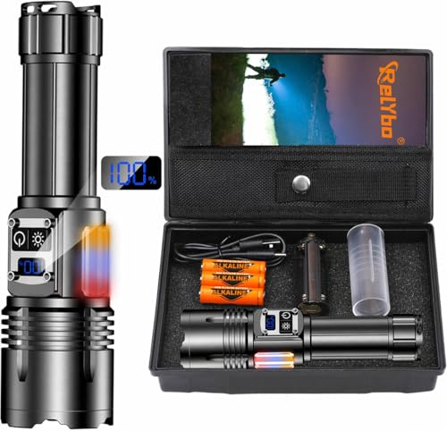 Relybo Taschenlampe Led Aufladbar, Led Taschenlampe Extrem Hell 500000 Lumen, 2 Schalte & 9 Modi & COB Seitenlicht, Stufenloses Dimmen, Starke Taktische Taschenlampen Usb Für Outdoor Notfälle Camping