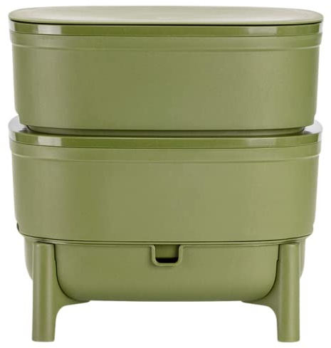 Economy Wurmkomposter für Küche und Balkon - Design Wurmkiste aus 100% Recyceltem Kunststoff - Vermicompost als Wurmfarm mit 2 Schalen - Volumen 30 Liter, grün