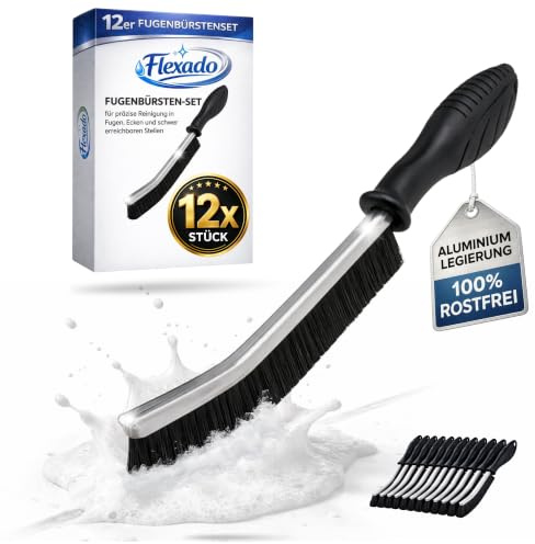 Flexado® Fugenbürsten 12er Set – Reinigungsbürste & Fugenreiniger für Bad, Küche & Fliesen – Schmale Bürste für Fugen & Ritzen – Extra stabile Borsten – Ergonomischer Griff