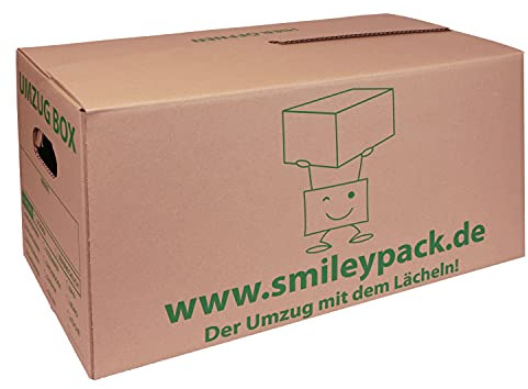 smiley pack 30 x Umzugskarton 621 x 301 x 331 mm bis 40 kg belastbar | Profi-Qualität für den Umzug – Umzugskiste, Box & Kiste – groß, stabil – auch als Akten- & Bücherkarton