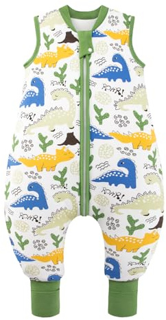 MIKAFEN Baby Schlafsack Winter mit Füßen 2.5 Tog Baumwolle Kinder winterschlafsack für Jungen und Mädchen 100/Höhe105-115cm,Grüner Dinosaurier
