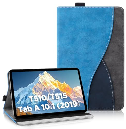 AsWant Hülle Kompatibel mit Samsung Galaxy Tab A 10.1 2019 SM-T510 T515 - Ultradünne Business Tricolor Tablette mit Portemonnaie und Standfunktion Galaxy Tab A hülle (Blau)