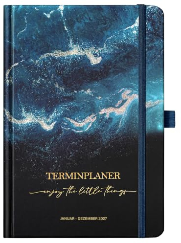 kalender 2027 - Terminplaner 2027 von Januar 2027 bis Dezember 2027 | Buchkalender 2027, Wochenplaner 2027 mit Innentasche, Elastischer Verschluss, 21.3 x 14.7cm