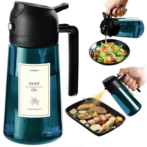 TrendPlain 16oz Ölsprüher für Speiseöl – 470ml Olivenöl Flasche – 2-in-1 Ölspender und Ölsprüher – Küchen Gadgets für Kochen, Salat und Grill (Schwarz - 2)