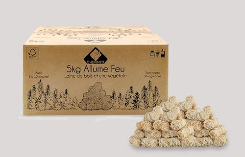 CHEMINETT - Holzwolle – Feueranzünder 100% natürlich – 5 kg, 400 Stück – auf Basis von Premium-Pflanzenwachs und FSC-zertifiziertem Holz – Brenndauer 8 bis 10 Min