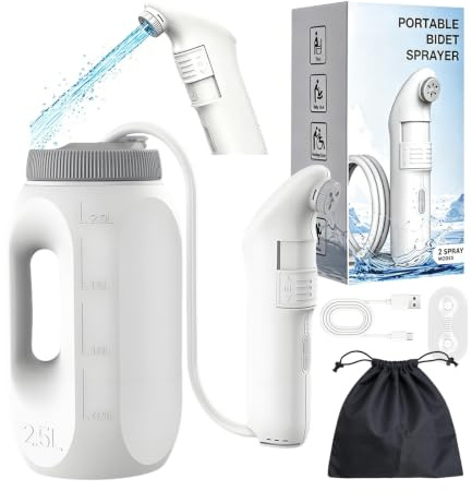 WYJRO Po Dusche Elektrische, Travel Bidet Portable, Tragbares Bidet Handbrause,2.5 L Peri Bottle, Portable Bidet,Akku Podusche Für Frauen Männer,Persönliche Reinigung,Intimdusche Wochenbett,Camping