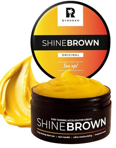 BYROKKO Shine Brown Bräunungsbeschleuniger Sonnencreme (210 ml), Bräunungscreme Wirksam in Solarium und im Freien, Erzielen Sie eine natürliche Bräune mit natürlichen Inhaltsstoffen