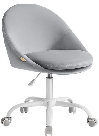 SONGMICS Homeoffice Stuhl, Schminkstuhl aus Baumwoll-Leinen-Mischgewebe, Schreibtischstuhl, Schaumstoffpolsterung, höhenverstellbar, für Arbeitszimmer, Schlafzimmer, Taubengrau OBG020G01