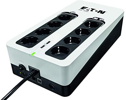 Eaton 3S 700 DIN - Unterbrechungsfreie Stromversorgung (USV) - 700 VA mit Überspannungsschutz (8 DIN Ausgänge, Überspannungsschutz, 2 USB-Typ-A-Ladeanschlüsse) - Weiß & Schwarz (3S700D)