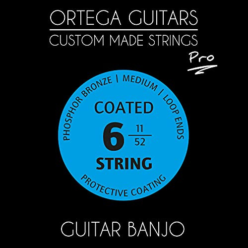Ortega Guitars Gitarren Banjo Saiten – Medium – Custom Made Strings Pro Series – Loop Ends – Phosphor Bronze, Beschichtet (GBJP-6)