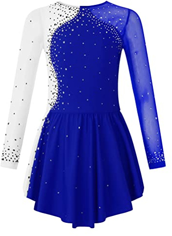 Aislor Eiskunstlauf Kleid Mädchen Langarm Ballettkleid Kinder Tanzkleid Kürkleider Eiskunstlauf Gymnastikanzug Wettbewerb W Königsblau 134-140