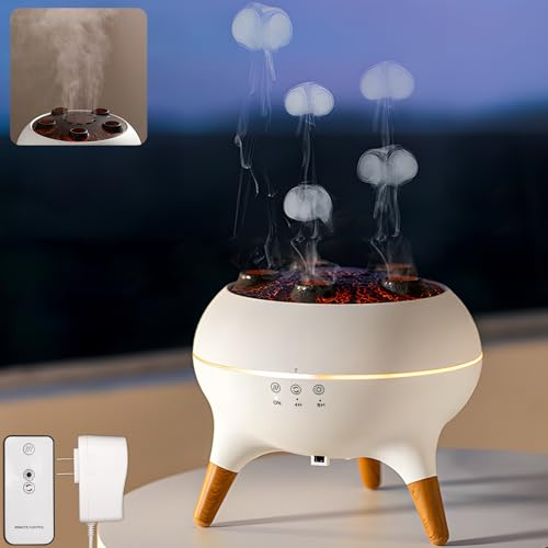Holwim Jellyfish Aroma Diffuser, Duftöl Diffusor für Ätherische Öle 250ml Luftbefeuchter, Musik Synchronisations Jelly Fish mit 7-Farben-Licht, Fernbedienung und Timer für das Home Office (weiß)