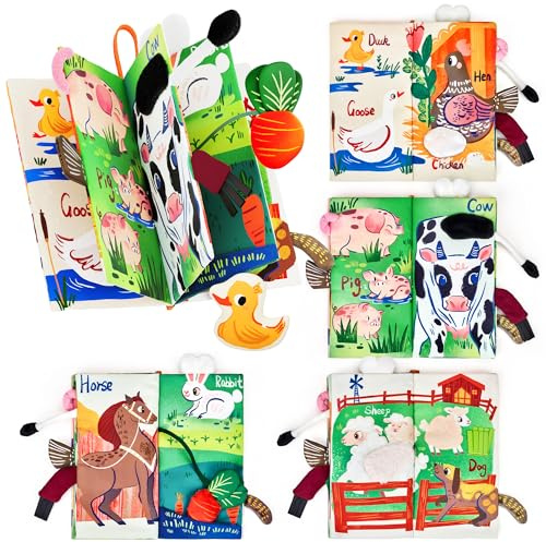 JoyCat Stoffbuch Baby Spielzeug ab 0 3 6 Monate, 3D Bauernhof Baby Buch | Baby Spielzeug ab 6 Monate, BabyBuch Fühlbuch Knisterbuch, Babyspielzeug 0-6 Monate, Baby Geschenk für Neugeborene