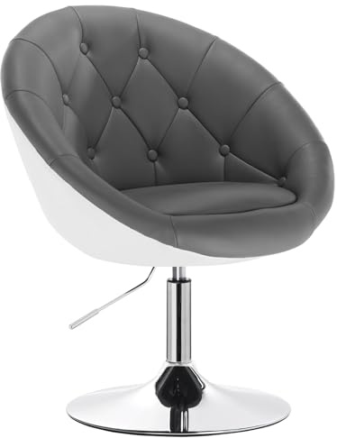 WOLTU Schminktisch Stuhl, Loungesessel 360° drehbar höhenverstellbar mit Armlehne Rückenlehne, Schminkstuhl für Schlafzimmer & Wohnzimmer, Hocker aus Kunstleder, Grau + Weiß