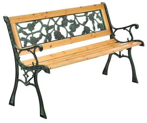 Juskys Gartenbank Venezia - 2-Sitzer Holzbank mit Armlehnen & Rückenlehne - wetterfeste Sitzbank 122x54x73 cm - Seitenelemente aus Gusseisen