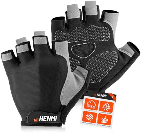 HENMI Fahrradhandschuhe Halbfinger Herren Damen | Atmungsaktiv MTB Handschuhe Radsporthandschuhe mit Polsterung Rutschfestem Grip für Radfahren, Fitness, Outdoor Sportarten