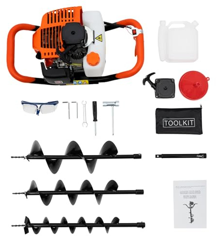Biknltio Benzin Erdbohrer 1460W Erdbohrer 52cc Benzin Erdbohrer Zaun Post Hole Borer Bodenbohrer & 1 Extns mit 4 6 8 Bit Elektrisch 1460W Verlängerung Erdbohrer Gartenbohrer Motor