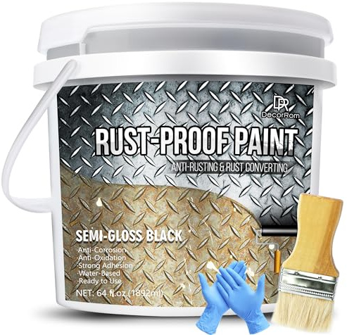 DecorRom Rostumwandler mit Grundierung - 1,890ml Rostentferner für Metall, Seidenmatte Schwarze Rostschutzfarbe für Rost und Korrosionsschutz, Auto, Wasserbasis Metallschutzlack