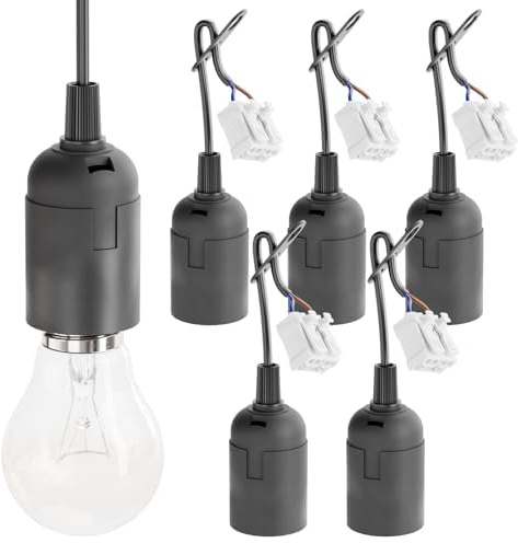 greate 6x Baufassung E27 schwarz mit Schnellverbinder - Lampenfassung E27 inkl. Zugentlastung - Baustellenlampe Fassung für max. 60W 250V - Baulampe Lampenfassung mit Kabel, Glühbirnen Fassung