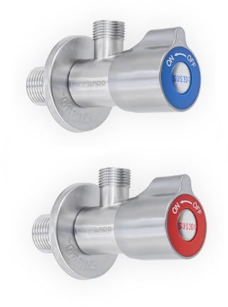 Lazardo 2 Set Eckventil aus Edelstahl Eckregulierventil für Anzeige rot blau Abgang 3/8 Zoll Wandanschluss 1/2