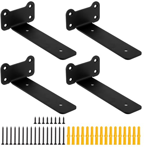 4 Stk Schwimmende Regalhalter, Schwarze Metall Regalwinkel Schwerlastträger, Unsichtbare L Wandhalterung Wandträger Wandwinkel für zimmer, Büro, Küchen (Katzenohr-Stil, Schwarz 150MM)