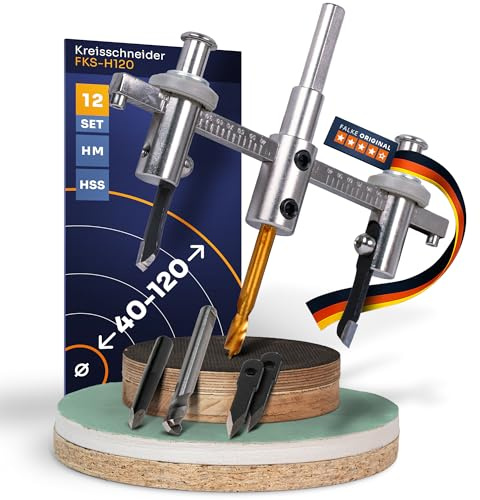 Falke Kreisschneider FKS-H 120 - Universal für Holz, Kunststoff, Gipskarton | Durchmesser stufenlos einstellbar (40-120 mm) - Verstellbare Lochsäge