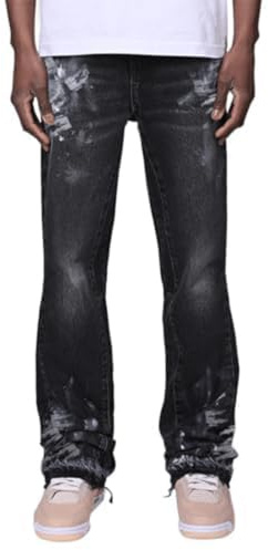 Y2K Straße Herren Horn Jeans mit Tintenspritz-Muster und Tasche, Jeans Hip-Hop-Stil Jeans Shorts