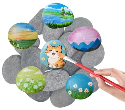 SHIQUAN Flache Steine zum Bemalen，25 Stück 3-5cm Kieselsteine，Zierkies für DIY-Handbemalung，Strand Deko Steine，Geburtstagsgeschenk