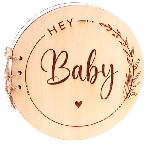 Gästebuch Babyparty mit Holzeinband,Hey Baby GäStebuch Taufe,Babyparty Gästebuchs Erinnerungsalbum mit Blanko Seiten als für Werdende Eltern