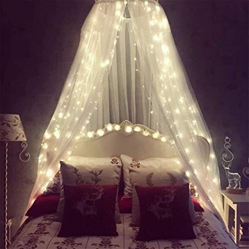 HanYun Moskitonetz mit 100 LED-Lichterketten, Ultra große hängende Königin Baldachin Bett Vorhang Netz für Baby, Kinder, Mädchen oder Erwachsene für Einzel- bis Kingsize