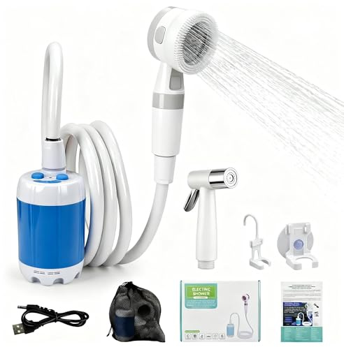 VIVSENS Tragbare CampingDusche mit Aufladbarer Pumpe - Dualer Wassermodus (Hochdruck & Sanft), Ideal für Auto, Haustier & Outdoor, inkl. Duschkopf, 2m Schlauch, Hochdruckdüse & Langlauf-Akku