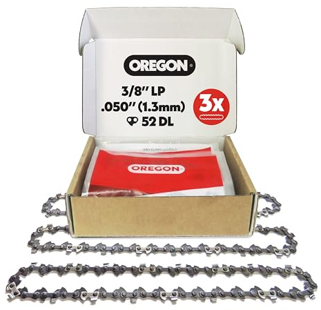 Oregon 3-er Pack Sägekette 3/8 LP Teilung, 0,50 Zoll (1,3 mm) Stärke, für 14 Zoll (35 cm) Führungsschiene, 52 Treibglieder - Ersatzsägekette für Husqvarna, Ryobi, Bosch, Einhell, Ferrex und mehr