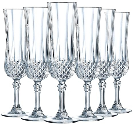 Cristal d'Arques Paris Longchamp Champagnerflöten, 14 cl, glänzend, transparent und hochresistent, in Frankreich hergestellt, Q7341, Durchsichtig, 6 Stück (1er Pack)