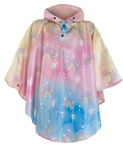 Baagl Regenponcho für Kinder – Wasserdichtes Regencape mit Kapuze & reflektierenden Elementen – Regenmantel für Mädchen – Ideal auch für Fahrrad & Outdoor (Einhorn, S, 110)