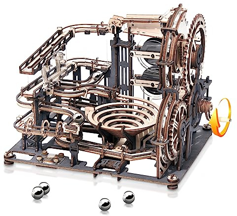 Robotime 3D Puzzle Holz Murmelbahn Trackball Modell Bausatz für Erwachsene Mechanische kugelbahn Holzpuzzle Mit Acrylständer Holzbausatz