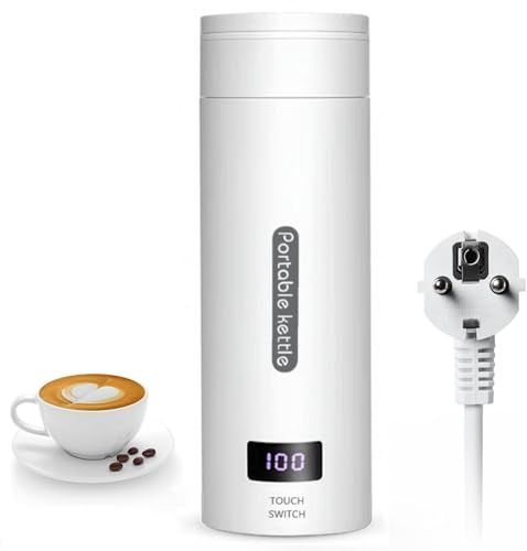 Flintronic Reise Elektrisch Wasserkocher, 380ML Mini Electric Kettle, 220 V/ 300W Thermoskanne, 304 Stainless Steel Liner, Kleiner Tragbarer Elektrischer Wasserkocher mit Automatischer Abschaltung